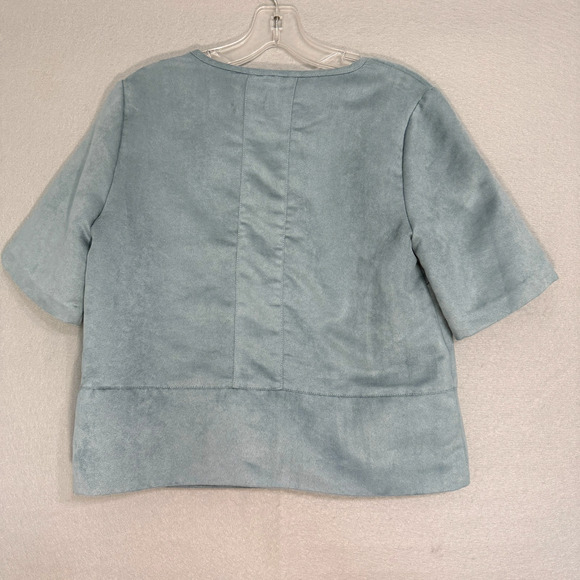 BCBGeneration Women's Blue Vegan Suede Crop Top Size S Classic Minimalist Preppy - Picture 2 of 6